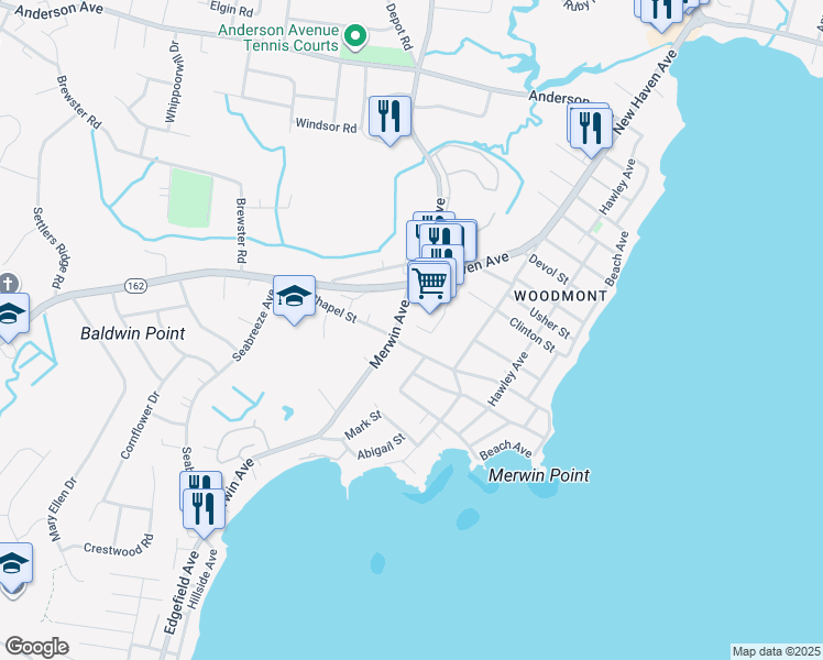 map of restaurants, bars, coffee shops, grocery stores, and more near 259 Merwin Avenue in Milford