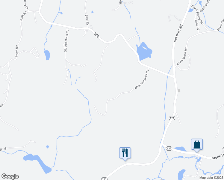 map of restaurants, bars, coffee shops, grocery stores, and more near 9 Meadowbrook Road in Katonah