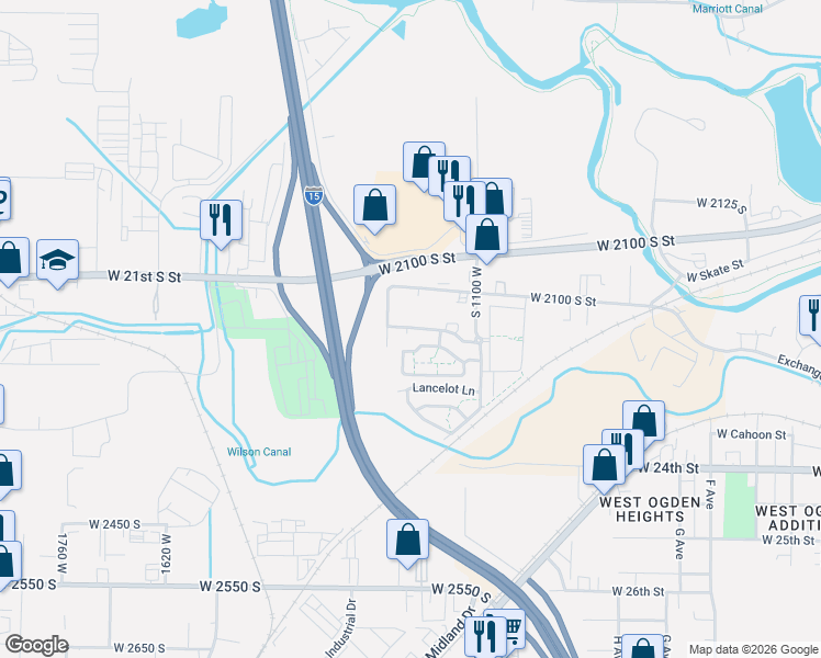 map of restaurants, bars, coffee shops, grocery stores, and more near 2160 South 1200 West in West Haven