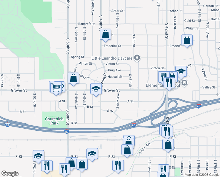 map of restaurants, bars, coffee shops, grocery stores, and more near 4625 Valley Street in Omaha