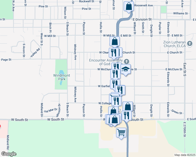 map of restaurants, bars, coffee shops, grocery stores, and more near 400-414 Advel Court in Kewanee