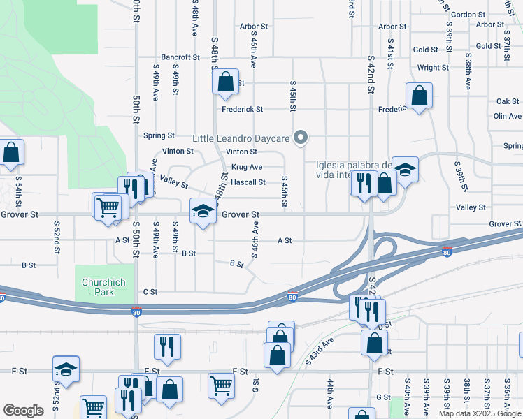map of restaurants, bars, coffee shops, grocery stores, and more near 4517 Valley Street in Omaha