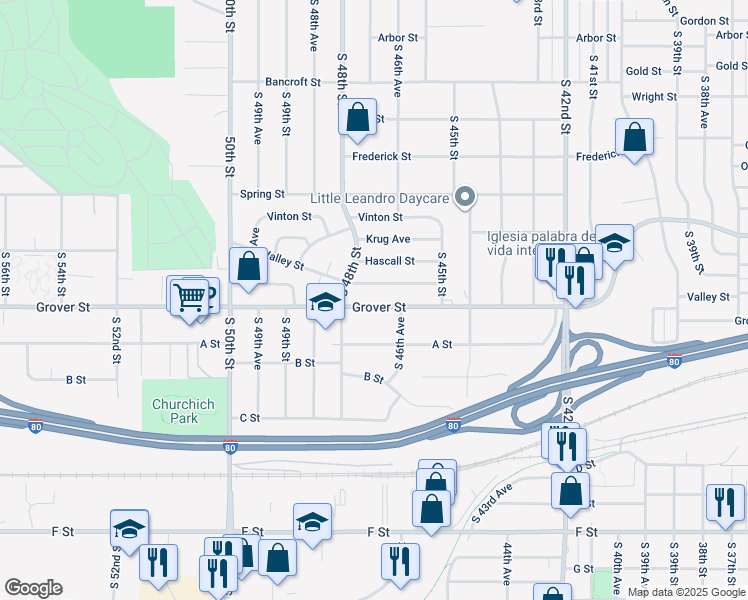 map of restaurants, bars, coffee shops, grocery stores, and more near 4625 Valley Street in Omaha