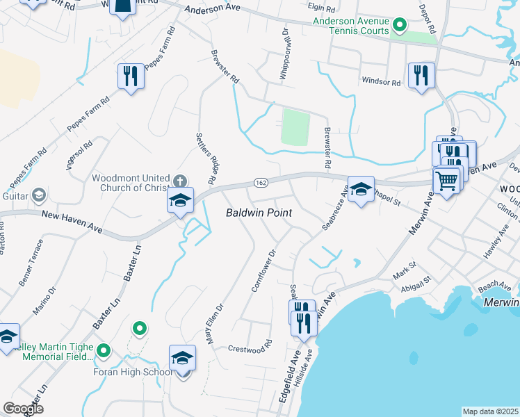 map of restaurants, bars, coffee shops, grocery stores, and more near 44 Freemont Avenue in Milford