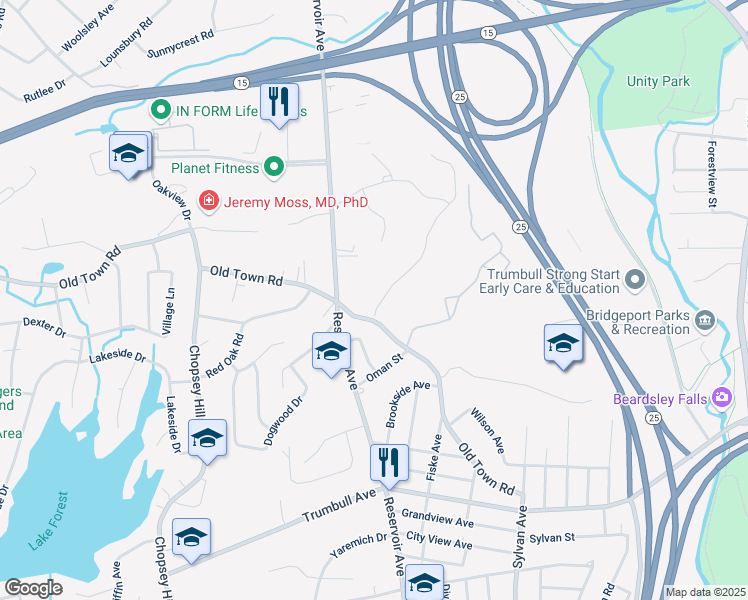 map of restaurants, bars, coffee shops, grocery stores, and more near 9 Rocky Hill Road in Trumbull