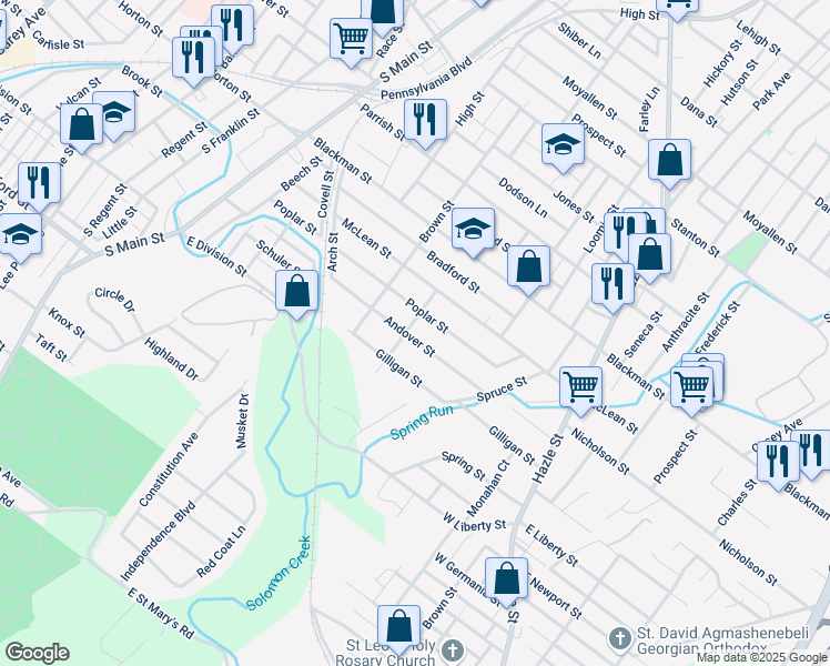 map of restaurants, bars, coffee shops, grocery stores, and more near 404 New Grove Street in Wilkes-Barre