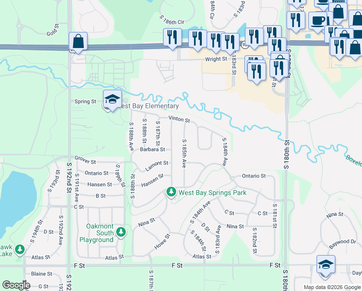 map of restaurants, bars, coffee shops, grocery stores, and more near 3320 South 185th Avenue in Omaha