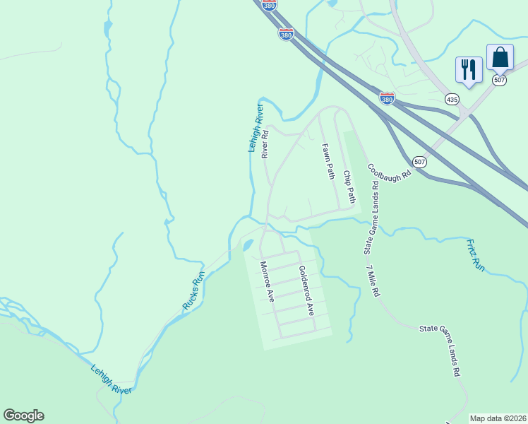 map of restaurants, bars, coffee shops, grocery stores, and more near Coolbaugh Rd in Monroe