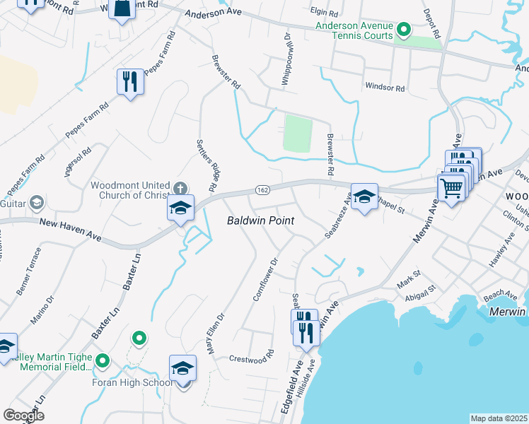 map of restaurants, bars, coffee shops, grocery stores, and more near 44 Freemont Avenue in Milford