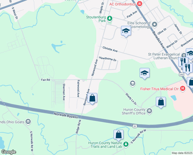 map of restaurants, bars, coffee shops, grocery stores, and more near 491 Shady Lane Drive in Norwalk