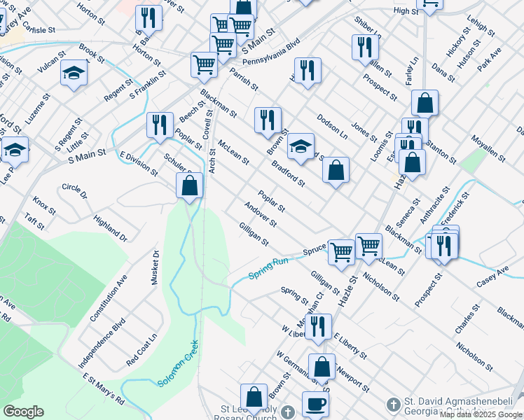 map of restaurants, bars, coffee shops, grocery stores, and more near 404 New Grove Street in Wilkes-Barre