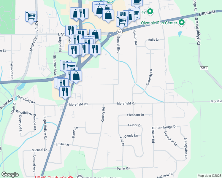map of restaurants, bars, coffee shops, grocery stores, and more near 436 Sunset Boulevard in Hermitage