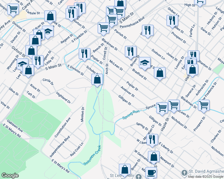 map of restaurants, bars, coffee shops, grocery stores, and more near 295 Brown Street in Wilkes-Barre
