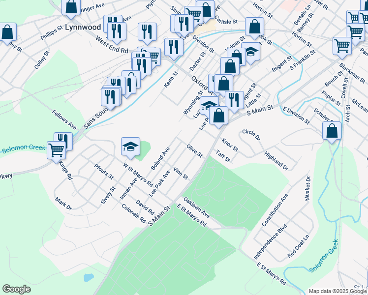 map of restaurants, bars, coffee shops, grocery stores, and more near 210 Lee Park Avenue in Wilkes-Barre
