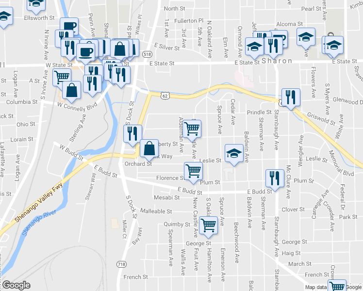 map of restaurants, bars, coffee shops, grocery stores, and more near 392 Alderman Avenue in Sharon