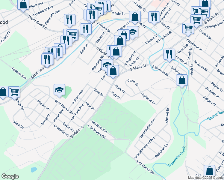 map of restaurants, bars, coffee shops, grocery stores, and more near 1222 S Main St in Wilkes-Barre