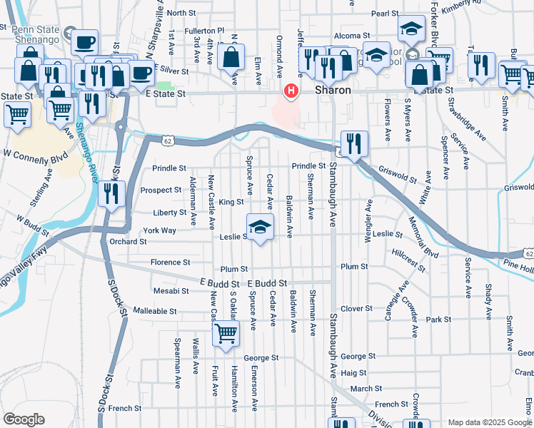map of restaurants, bars, coffee shops, grocery stores, and more near 545 Cohassett Drive in Hermitage