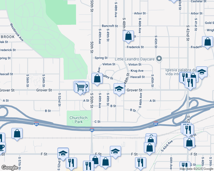 map of restaurants, bars, coffee shops, grocery stores, and more near 4907 Curlew Lane in Omaha