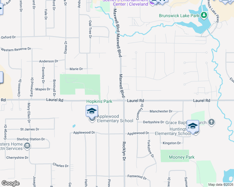 map of restaurants, bars, coffee shops, grocery stores, and more near 1760 Maxwell Blvd in Brunswick