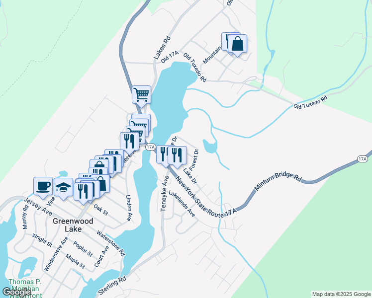 map of restaurants, bars, coffee shops, grocery stores, and more near 12 Meadow Avenue in Greenwood Lake