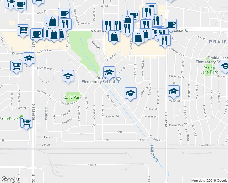map of restaurants, bars, coffee shops, grocery stores, and more near 3218 Pedersen Drive in Omaha