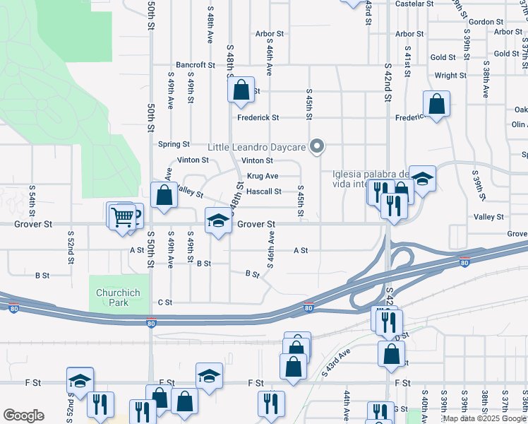 map of restaurants, bars, coffee shops, grocery stores, and more near 4625 Valley Street in Omaha