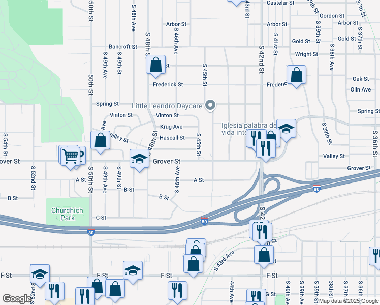 map of restaurants, bars, coffee shops, grocery stores, and more near 4517 Valley Street in Omaha