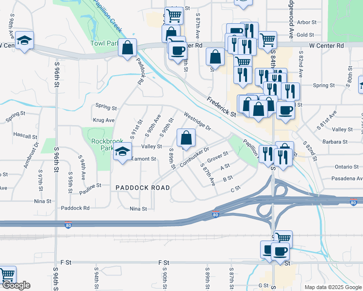 map of restaurants, bars, coffee shops, grocery stores, and more near 3426 S 88th St in Omaha