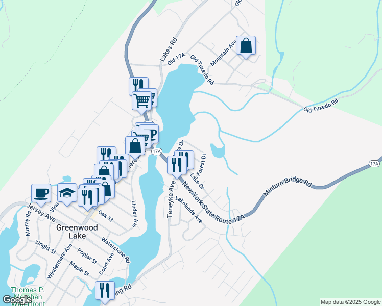 map of restaurants, bars, coffee shops, grocery stores, and more near 12 Meadow Avenue in Greenwood Lake