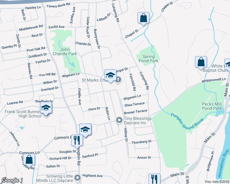 map of restaurants, bars, coffee shops, grocery stores, and more near 535 Wigwam Lane in Stratford