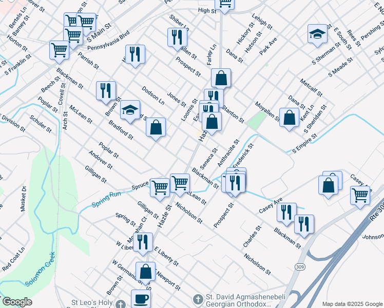 map of restaurants, bars, coffee shops, grocery stores, and more near 490-492 Hazle Street in Wilkes-Barre