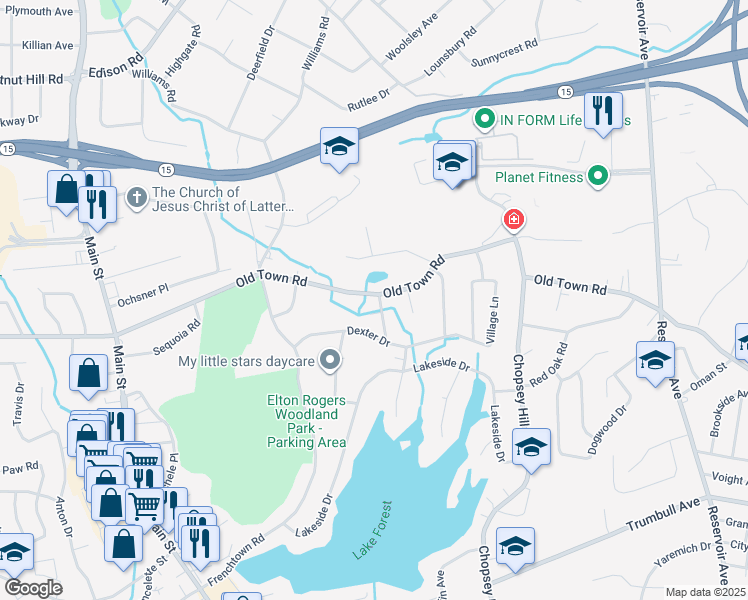 map of restaurants, bars, coffee shops, grocery stores, and more near 1979 Old Town Road in Trumbull