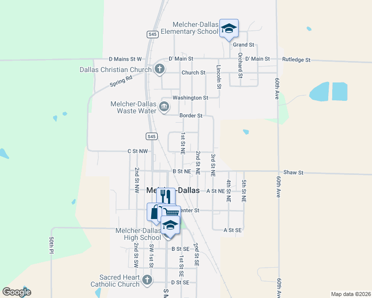 map of restaurants, bars, coffee shops, grocery stores, and more near 201 C Street Northwest in Melcher-Dallas