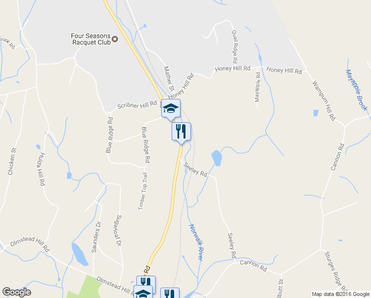 map of restaurants, bars, coffee shops, grocery stores, and more near 516 Danbury Road in Wilton