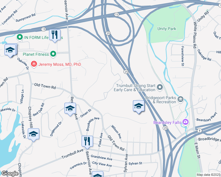 map of restaurants, bars, coffee shops, grocery stores, and more near 7234 Avalon Gates in Trumbull