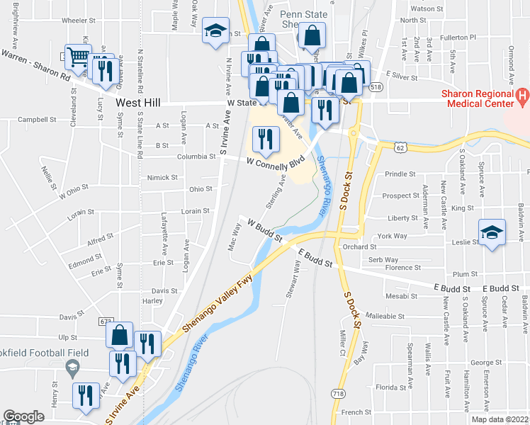 map of restaurants, bars, coffee shops, grocery stores, and more near 340 Sterling Avenue in Sharon