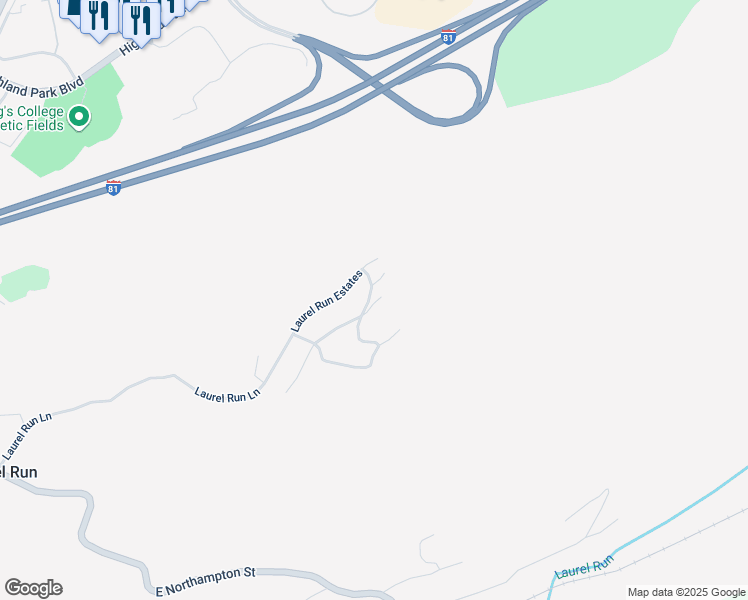map of restaurants, bars, coffee shops, grocery stores, and more near 133 Laurel Run Lane in Laurel Run