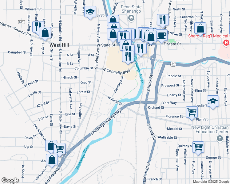 map of restaurants, bars, coffee shops, grocery stores, and more near 335 Sterling Ave in Sharon