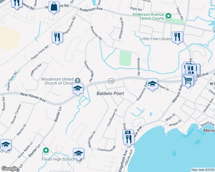 map of restaurants, bars, coffee shops, grocery stores, and more near 44 Freemont Avenue in Milford