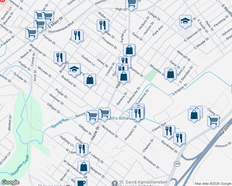 map of restaurants, bars, coffee shops, grocery stores, and more near 486 Hazle Street in Wilkes-Barre