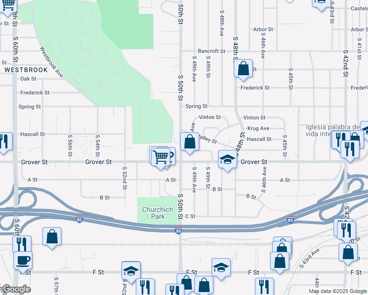 map of restaurants, bars, coffee shops, grocery stores, and more near in Omaha
