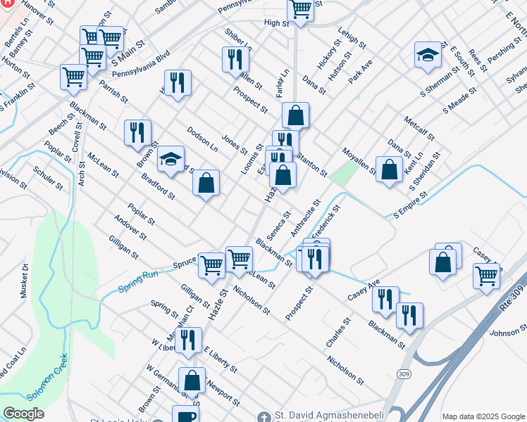 map of restaurants, bars, coffee shops, grocery stores, and more near 490-492 Hazle Street in Wilkes-Barre