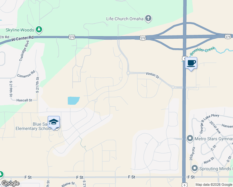 map of restaurants, bars, coffee shops, grocery stores, and more near 3531 South 210th Avenue in Omaha