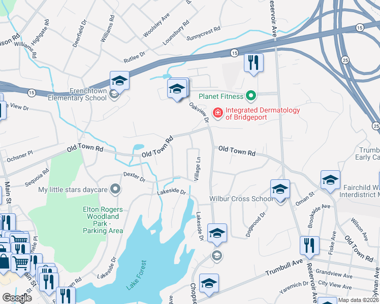 map of restaurants, bars, coffee shops, grocery stores, and more near 80 Williamsburg Road in Bridgeport
