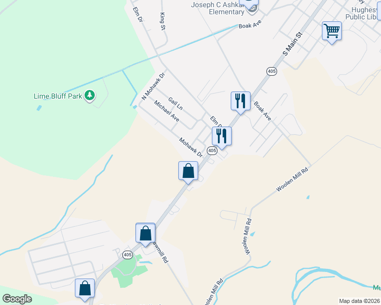 map of restaurants, bars, coffee shops, grocery stores, and more near 20 Mohawk Drive in Hughesville