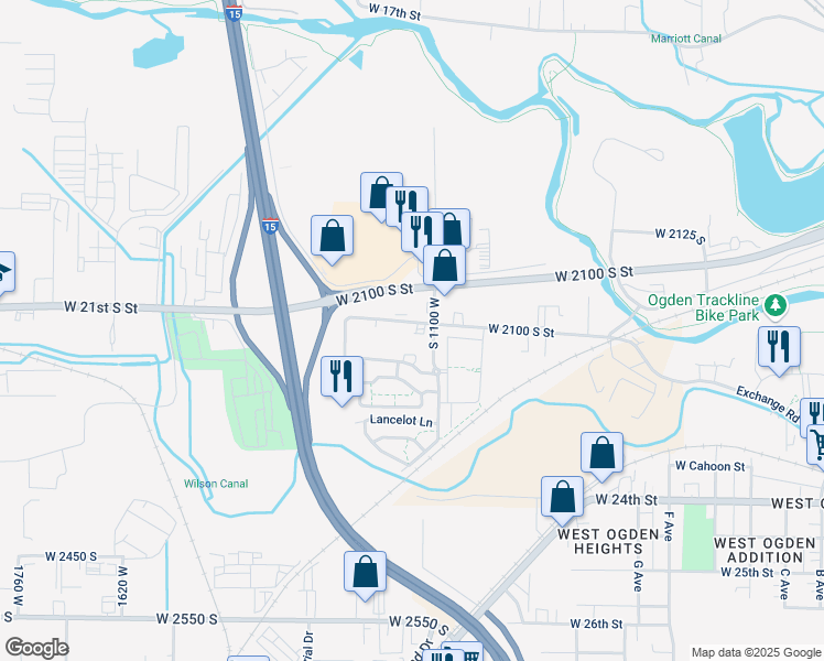 map of restaurants, bars, coffee shops, grocery stores, and more near 1157 West 2100 South in West Haven