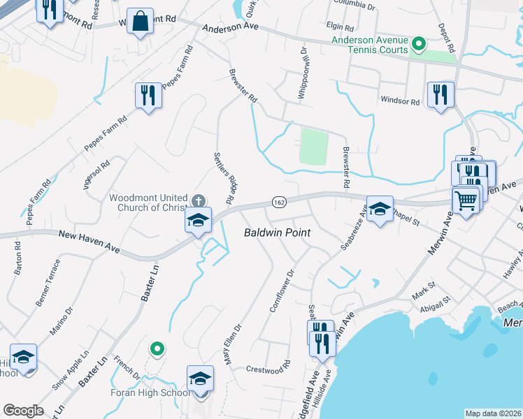 map of restaurants, bars, coffee shops, grocery stores, and more near 22 Mary Ellen Drive in Milford