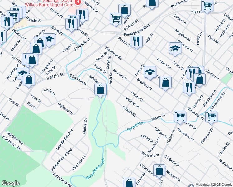 map of restaurants, bars, coffee shops, grocery stores, and more near 181 Andover Street in Wilkes-Barre