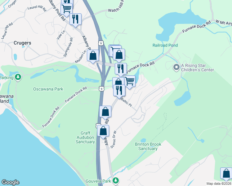 map of restaurants, bars, coffee shops, grocery stores, and more near 1 Baltic Place in Croton-on-Hudson