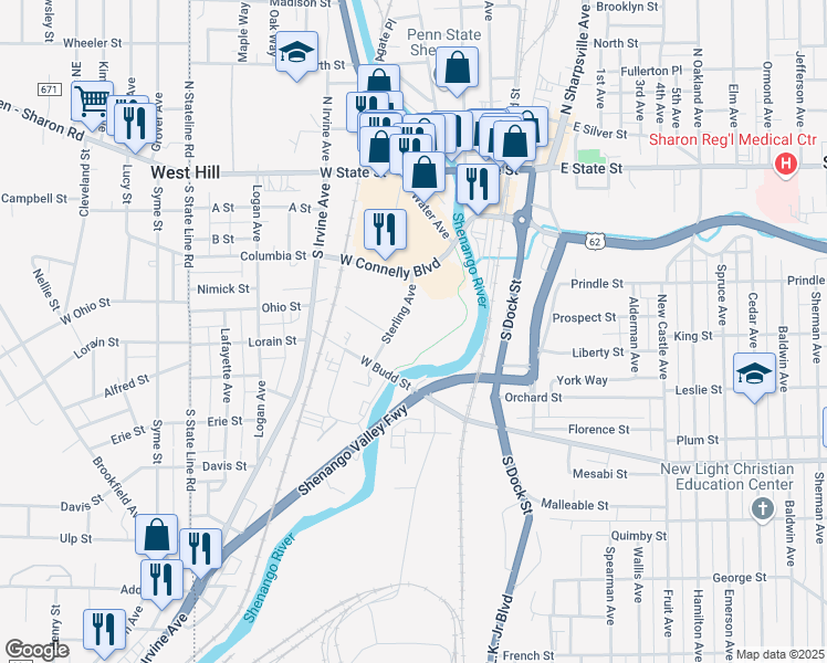 map of restaurants, bars, coffee shops, grocery stores, and more near 151-399 Sterling Ave in Sharon